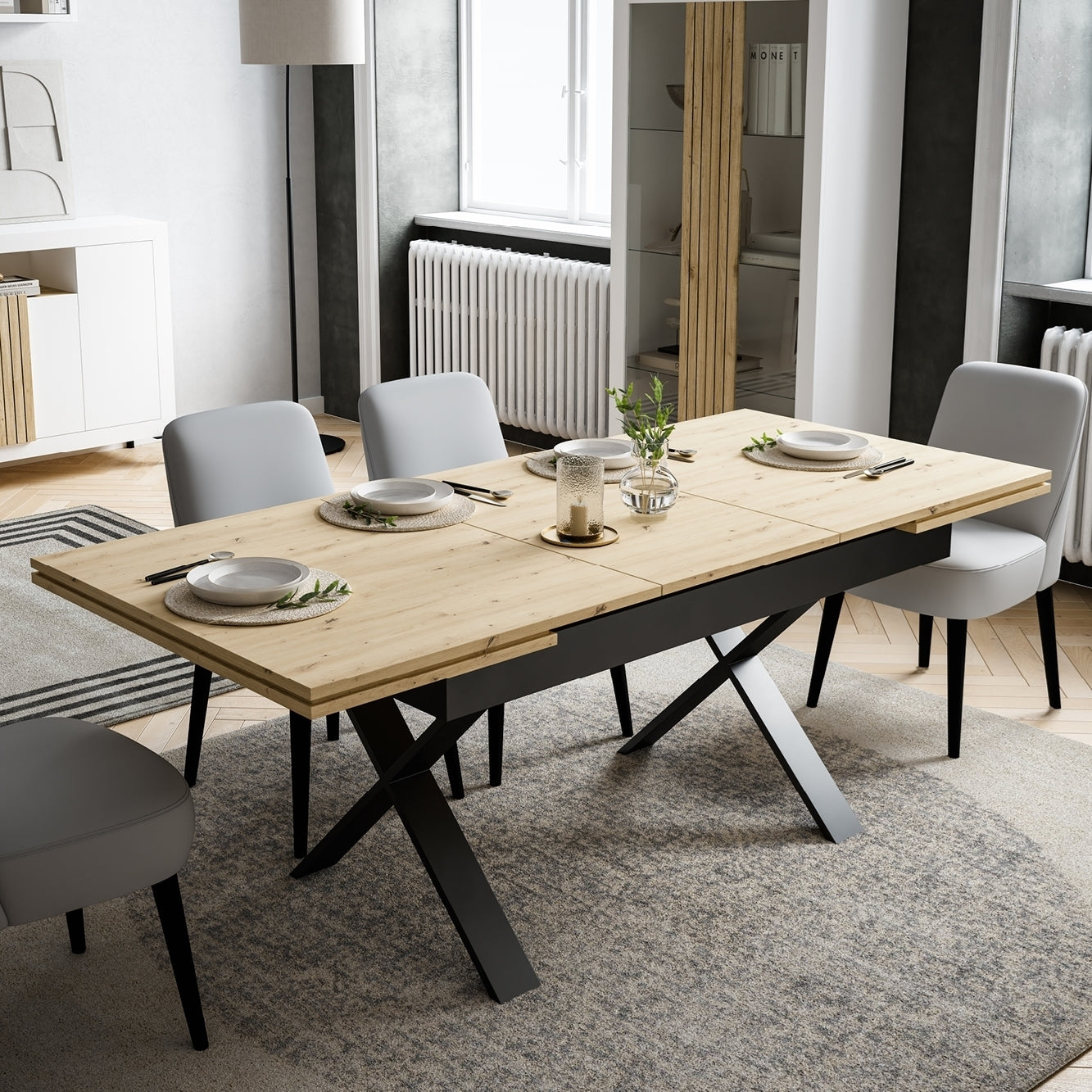 MESA COMEDOR CRUCETA EXTENSIBLE ASPAS